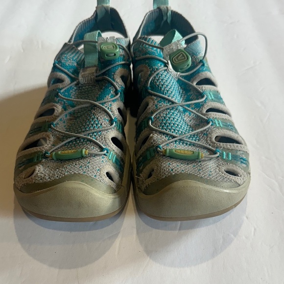 Keen cushion arch Teal Gray and green tones Hiking Sandals w bungee cord pull - Picture 3 of 8